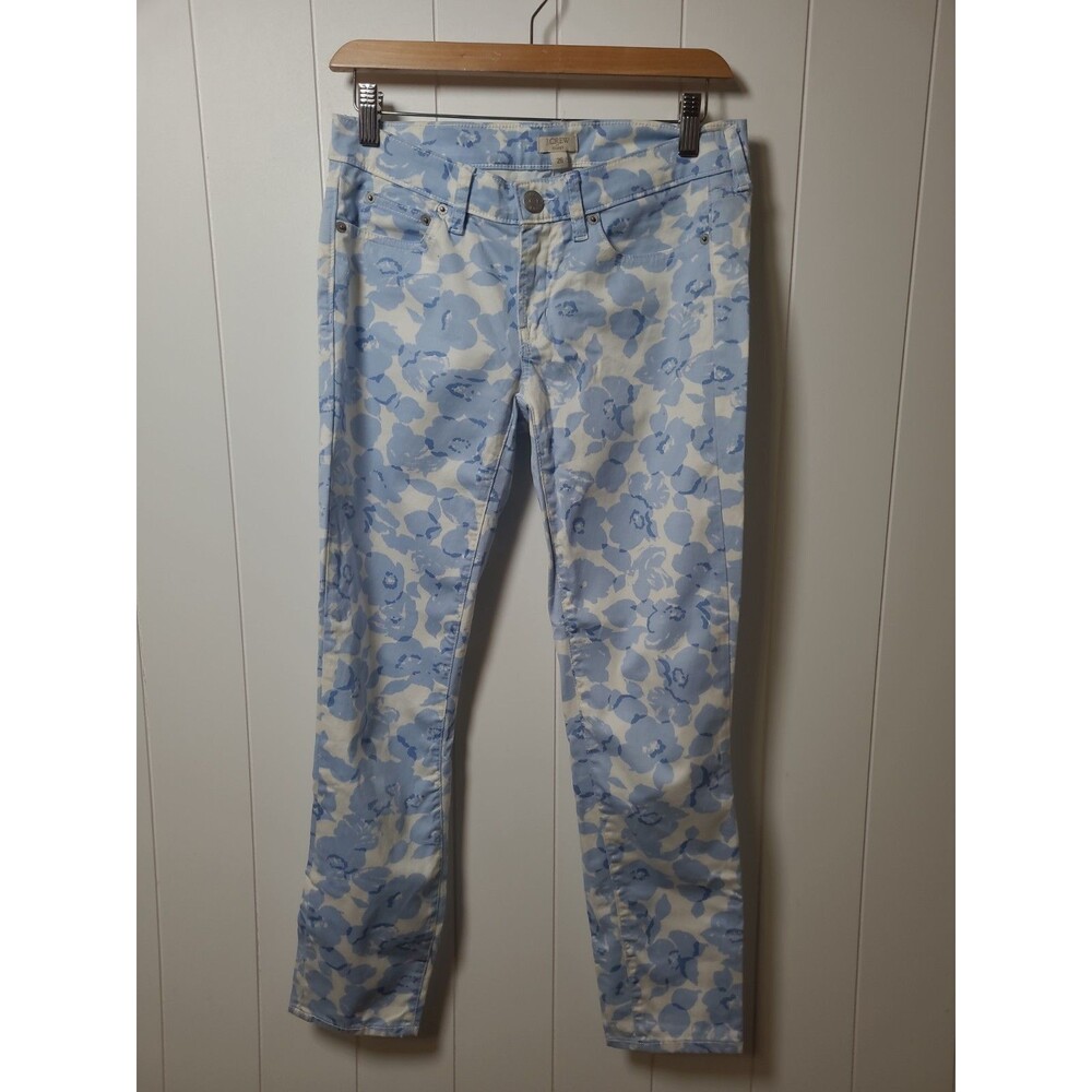 J. Crew Ankle Pants Women Size 26 Floral Blue White Pockets Cotton